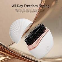 Portable Cordless Hair Straightener Brush, Upgraded Ionic Plus Straightening Brush, Rechargable Mini Hair Straightening Comb With Negative Ions For Women, 30s Fast Heating 2 Temperature Adjust, Anti-Scald Ceramic Electric Hair Comb For Home, Travel, Dormitory Styling Tools