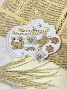 16-elementowe dekoracje do butów ogrodowych DIY, złote kryształki, motyle, perły, łańcuszki, odpowiednie do obuwia plażowego, buty z wydrążonymi krawędziami, na każdą porę roku, prezent świąteczny