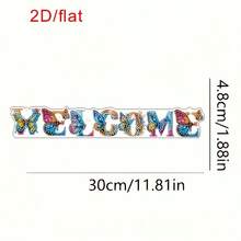 1pc 2D/Flat Acrylic Diamond Painting Decor, Special Shape Diamond Mosaic Product With "WELCOME" Letter Pattern, Special Shape Crystal Diamond Pendant Chain Inlay Craft, Suitable For Outdoor Garden Door Wall Hanging Art