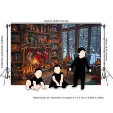 Horizontal Photographic Background For Photo Shoots Sublimated Fabric 3D Fireplace Garland Realistic Christmas Scene 2.20x1.50cm - FF-3258 - 查看 3