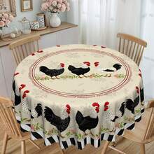 Față de masă vintage cu cocoș, stil rustic, rotundă/dreptunghiulară, imprimeu cu cocoș și flori, potrivită pentru bucătărie, sufragerie, terasă, picnic, curte, utilizare în interior/exterior, cadou pentru familie și prieteni, dimensiuni multiple, 2 opțiuni de design