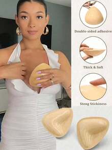 2 Pcs Of Double Sided Self-Adhesive Bra Pads, Chest Pads Adhesive Pads, Reusable Padding Pads, Bra Bikini Invisible Thickened Chest Pads Waterproof For Swimming - 杏色 - 查看 2