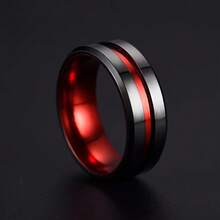 1pc Men's Stainless Steel Ring With Red Carbon Inlay - Black & Red Contrast Design, Sleek Minimalist Business Style Jewelry For Formal & Casual Wear, Durable Modern Men's Fashion Accessory Gift, Contemporary Design, Polished Finish, Stylish Men - 紅色 - 查看 4