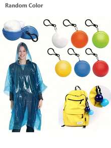 6pcs/Set Portable Disposable Emergency Rain Ponchos With Keychain, Lightweight, Compact, Durable, Suitable For Travel, Hiking, Fishing, Camping, Transparent Design, Camping Gear, Transparent Rain Ponchos, Lightweight Rain Ponchos. Random Colors