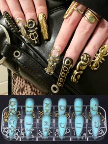 金银朋克Y2K美甲饰品合金装饰12格金属星十字尖锥穿孔金属美甲配件DIY沙龙美甲用品 - 彩色 - 查看 2