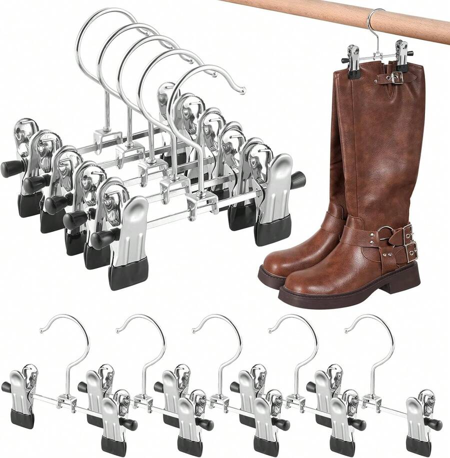 10 Pack Boot Hangers For Closet Organizers With Clips, Closet Space Saving Storage Of Boots Leggings Jeans Scarves Hats - Silver - View 1