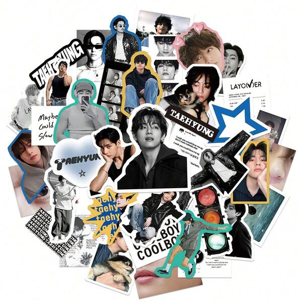 50 pièces Autocollants étanches à l'eau avec des stars mixtes de Fengjin Taiheng Taehyung KPOP Ins pour usage personnel