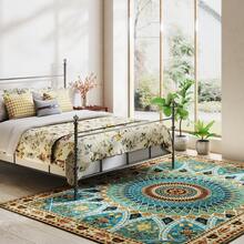 Vintage Floral Area Rugs For Living Room Bedroom, Soft Washable Printed Rug For Living Room Indoor Non Slip Stain Resistant Carpet For Dining Room Boho Rug For Home Decor Aesthetic - 藍色 - 查看 5