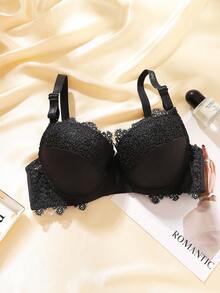 3pcs Lace Patchwork Solid Color Sexy Women's Bras, Gather Bust BC Cup, French Elegant Ladies Underwear With Underwire - Multicolor - View 4