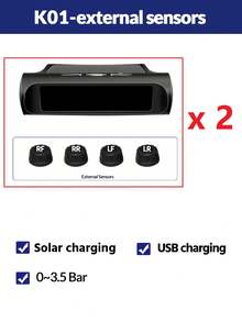 太阳能供电的 TPMS 轮胎压力监测系统、汽车安全警报系统、轮胎压力传感器套件、自动警报和实时压力跟踪、仅接收器 - 黑色 - 查看 12