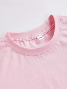 Girls Cute Round Neck 'It's My Birthday' Graphic Short Sleeve T-Shirt Casual Tee Tops Summer Children Clothing - 粉紅色 - 查看 3