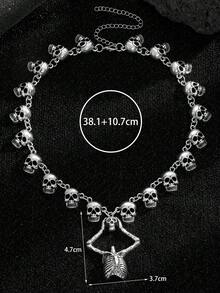 1 件哥特式复古创意骷髅吊坠项链，时尚朋克哥特风格，适合男女，节日派对佩戴 - 銀色 - 查看 7