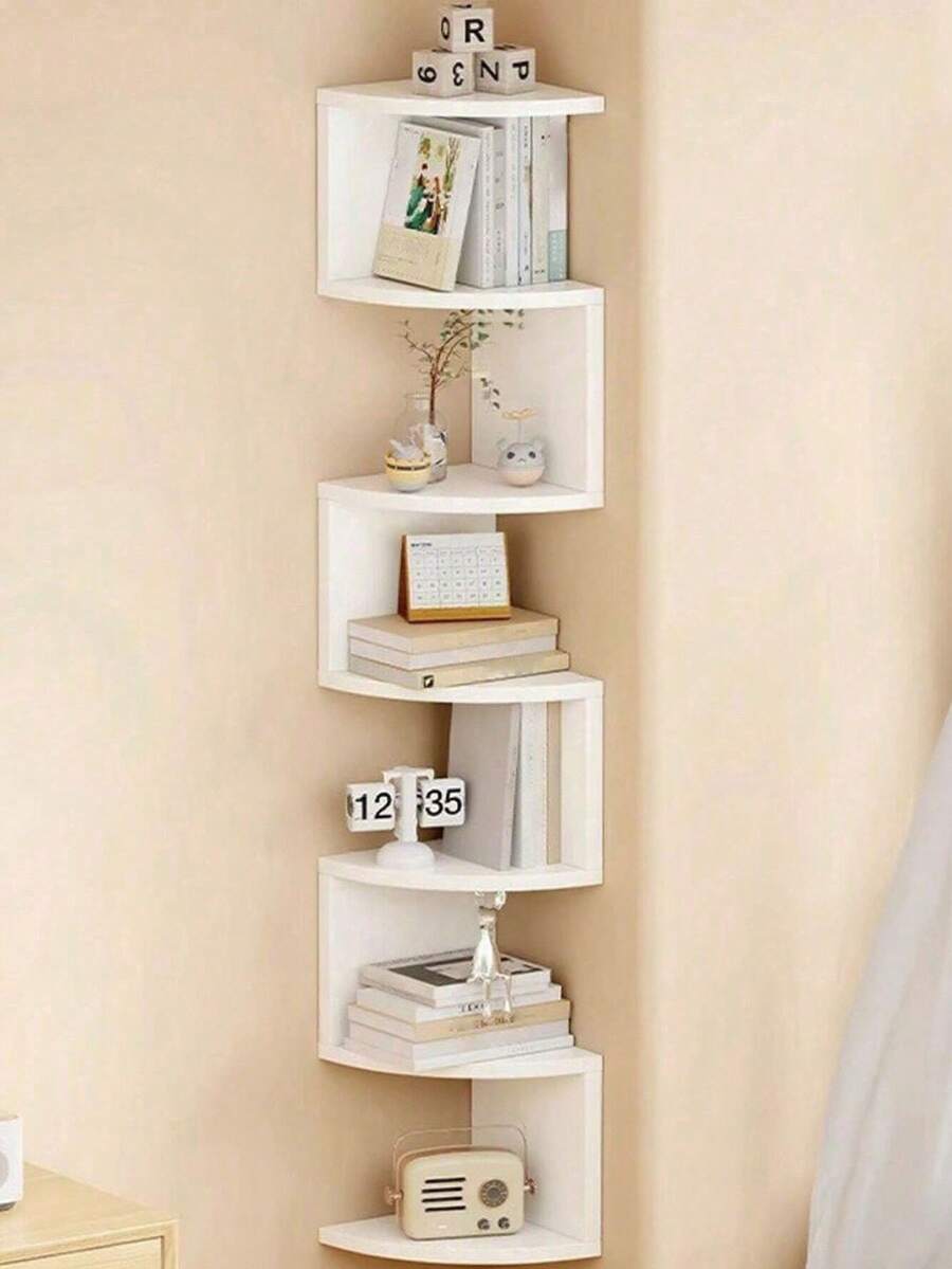 1pc Corner Wall Shelf, Triangular Floating Shelves, Multipurpose Storage Rack For Living Room, Bedroom, No Drilling Required - Multicolor - View 1