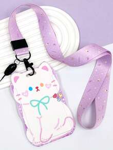 1 pieza Estuche para tarjetas con diseño de gato de ABS, Estuche protector anti-pérdida para tarjeta de identificación de estudiante, Bolsa para tarjeta con cordón - Multicolor - Ver 8