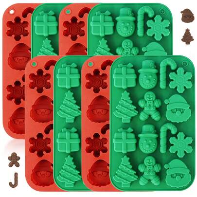 Silicone Cookie Baking Mold Set - Non-Stick Heat-Resistant Cookie Cutters For Oven/Freezer/Dishwasher, Reusable Cake Decorating Tools With 8 Shapes (Snowflake/Star/Heart/Tree Etc.)