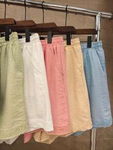 conjunto plusai bordado Linho importado femininas modas LF15561p(short com forro)  Simples    Casual  elegante    Botões na frente  Botão    Casa