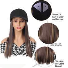 18英寸长直发合成假发棒球帽接发帽假发黑棕色可调节女士假发 - 彩色 - 查看 6