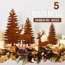 5pcs Christmas Decorations Mini Christmas Trees And Reindeer,Christmas Tabletop Decor,Rusty Vintage Style,Suitable For Room Decor,Home Decor,Bedroom Decor,Christmas Decoration,Christmas Gifts,Birthday Gifts,Wedding,Enhance Festive Atmosphere Winter Christmas Decorations Home Christmas Gifts Christmas Decor - Iron Deer - View 5