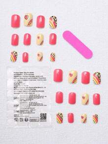 24入組獨特的眼睛元素紅色彩繪全套指甲貼片，附1入組果凍膠和1入組指甲文件，適用於女性和女孩壓克力假甲美甲工具