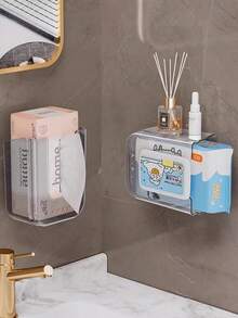 1pc Wall-Mounted Tissue Box, Wet Wipes Storage Box, Acrylic Tissue Box Holder With Adhesive Stickers Suitable For Living Room, Kitchen, Bathroom And Toilet