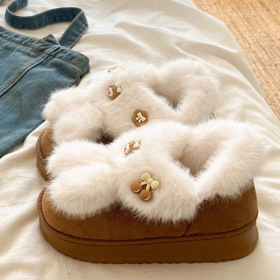 Damen Flauschige Slip-On Pantoffeln mit dicker Sohle, warm gefüttert, rutschfest, bequeme Fellsandalen für den Winter