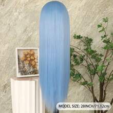 13X6 Free Part Platinum Blonde Lace Front Wigs 28 Inch Pre Plucked Long Straight Hair Wigs Glueless Soft Ash Blonde Colored Wigs Heat Resistant Fiber Hair Synthetic Lace Front Wigs For Women For Daily Christmas Party Cosplay Use - 藍色 - 查看 8