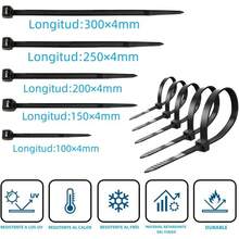 Cinchos de Plastico, 500 PCS Bridas para Cables para Electricidad, Ancho 4mm, 10/15/20/25/30cm, Cintillos de Plástico Nylon Autobloqueantes Resistente para Oficina, Hogar, Exterior(Negro) - 500 piezas - Ver 3
