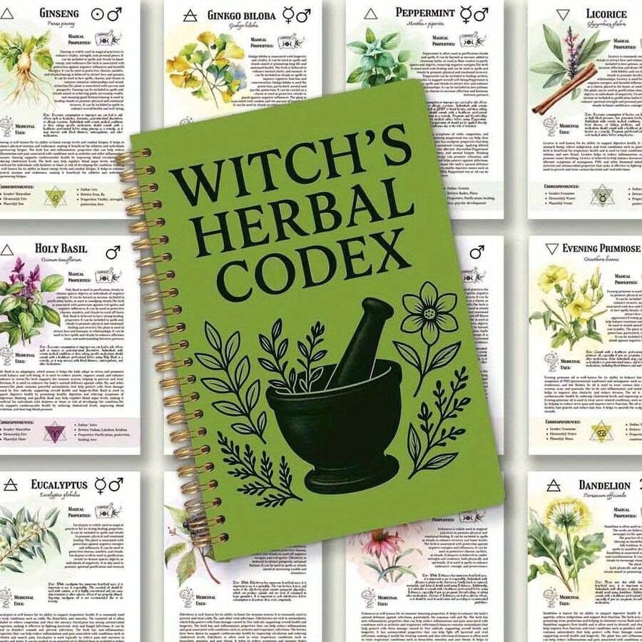 1 Witch's Herbal Notebook - Old Style Spiral Bound Botanical Journal With Witch's Pot, Herbalist's Recipe, Botanical Illustrations - Perfect For Witches, Natural Remedies, Home Remedies - 5,5x8,3 Inches - Perfect For Beginners And Experts, Witch Craft, Witch Supplies, Occult Design, Durable Binding, Witch Practitioner, High-Quality Paper, Expert Herbalist, Perfect For Halloween