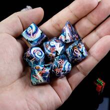 Halloween Outdoor Board Game Dice - 7-Piece Polyhedral Resin Sharp-Edged Set With Bat & Pumpkin Lantern Prints, Gift Box Packaged