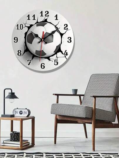 1pc Stylish Silent Soccer Ball Wand Klok Round Wooden Quartz Movement, Ideal Bedroom, Living Room, Office, Kitchen, Bathroom Battery Operated (AA Not Included), Kitchen Clock|Modern Item view 4