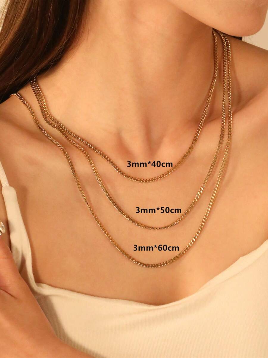 1 chiếc vòng cổ bằng thép không gỉ chống thấm nước và chống phai màu, phù hợp cho nam và nữ đeo hàng ngày - xích lề đường - Xem 1