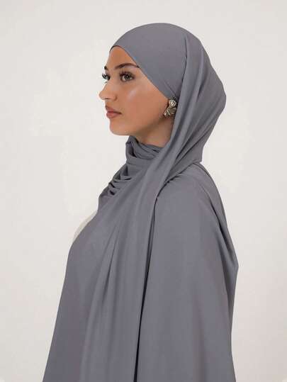 1pc Women's Simple Classic Solid Color Elegant Casual Edged Scarf, Premium Knit Fabric Viscose Jersey Hijabs Scarf, Long Turban Style Headscarf, Suitable For Daily Life, Outings And Gatherings For Dress