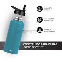 Magma Life Termo de Acero Inoxidable para Café y Agua 950 ml (32 oz): Contiene 3 Tapas para Diferentes tipos de Bebidas, Ideal para Mantener la Temperatura Deseada (Azul Capri) - Aceituna - Ver 8