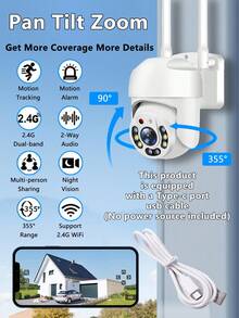 Dual Antennas WiFi Security Camera, 1080P PTZ IP Camera With Clear Night Vision And Motion Detection For Home