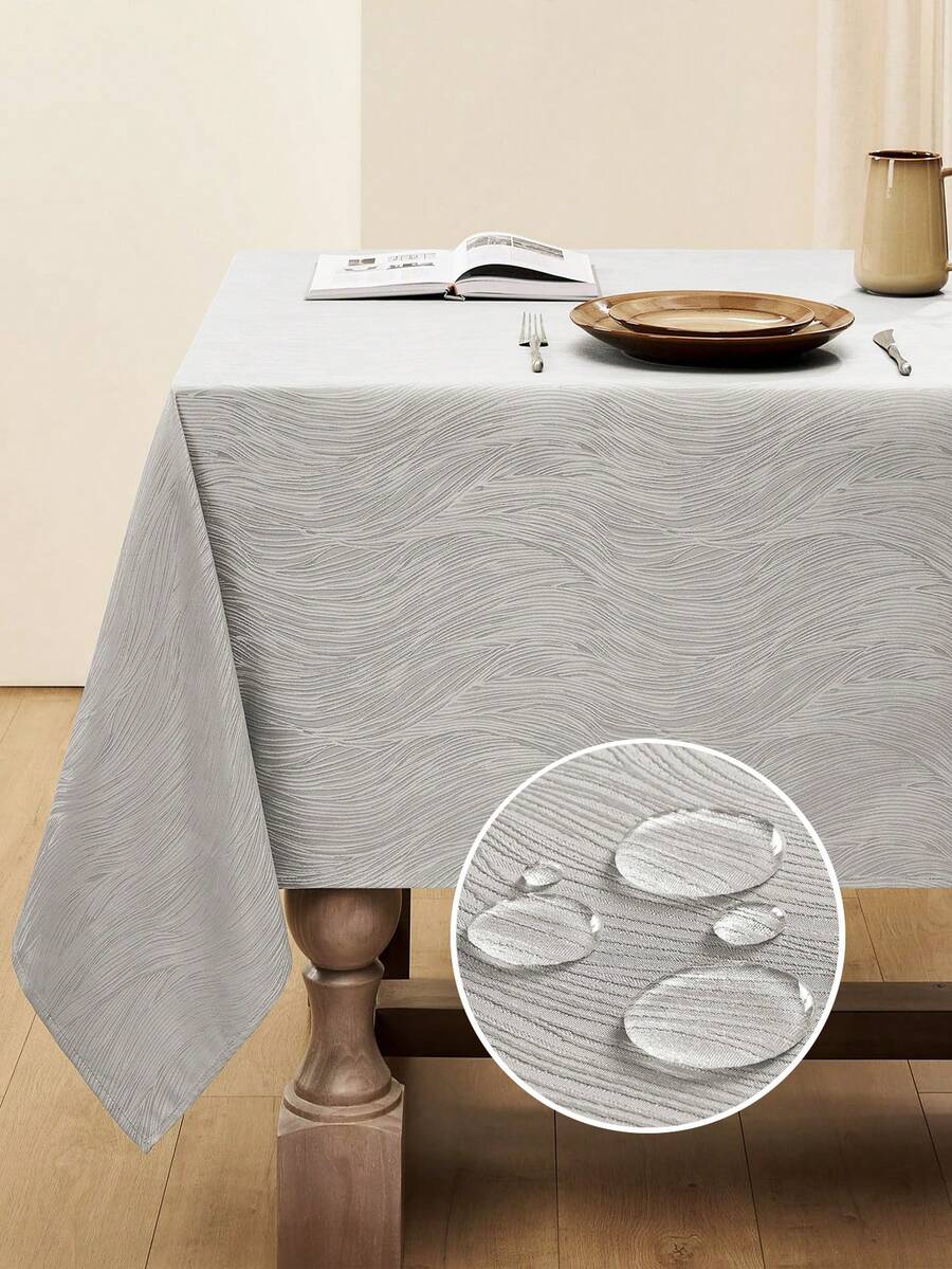 1 pieza Mantel cuadrado de poliéster repelente al agua y a prueba de salpicaduras con diseño de remolino, diseño jacquard inspirado en el océano, adecuado para cocina, mesa de comedor, fiestas en el hogar, festivales, cafés, restaurantes, bufés y talla grande - Gris Claro - Ver 1