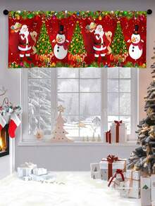 1 pieza Cenefa navideña con bolsillo para barra con diseño de Papá Noel, muñeco de nieve y árbol de Navidad, de poliéster, para decoración de ventanas en sala de estar, cocina y dormitorio, decoraciones festivas de invierno y Navidad para el hogar, 2025 Año Nuevo brillante 2026 Decoración de pared y hogar