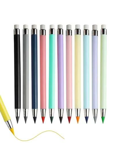 12 支无墨永恒铅笔 - HB 马卡龙色，免削尖、防断，高科技魔法书写工具，带橡皮擦，适合学校和办公室，创意返校用品，款式/颜色随机