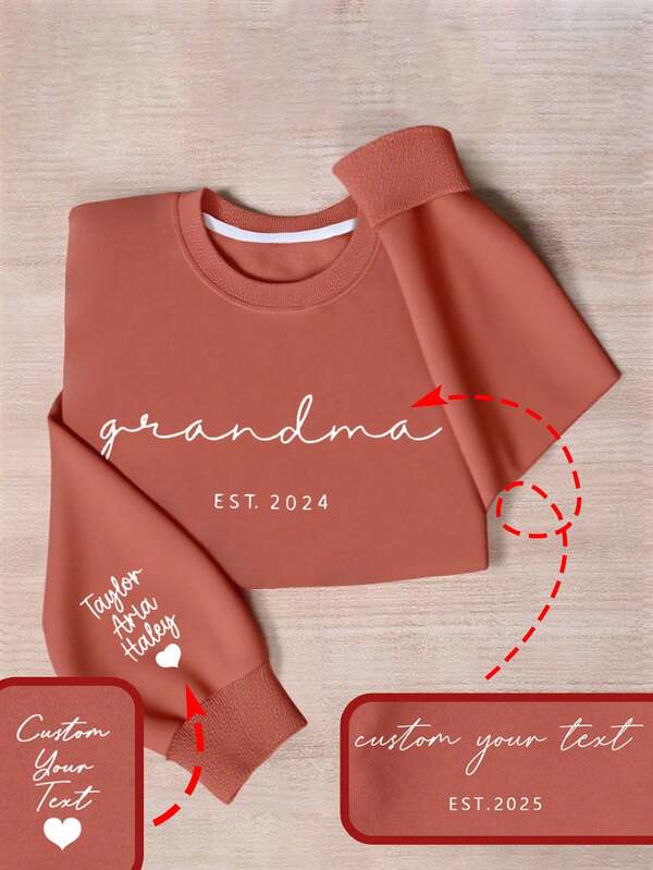 Bedruckter Pullover mit Wunschzahl, ziegelroter Oberteil - Personalisierter Pullover, Dein Text Pullover, Bedruckter Sport-Text Hoodie, Bedruckter Pullover, geeignet für Herbst, Erntedankfest, als Geschenk für sie, als Geschenk für Familienmitglieder