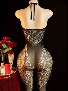 情趣内衣挂脖吊带大开裆免脱镂空渔网网衣丝袜诱惑挑逗黑丝撩人情人节新款性感连体衣打造露胸紧身衣 - 彩色 - 查看 3