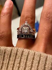 1 pieza Anillo de banda de esmalte negro de 4 mm de ancho "Hasta la muerte" para mujeres y hombres, anillo de alianza de boda y compromiso de aleación de cobre, anillo apilable, regalo de aniversario, cumpleaños y Día de San Valentín