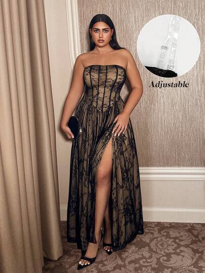Doriss Exquisite Plus Size Lace Embroider Detachable Shoulder Strap A-Line Black Mermaid Dress, Prom Dress, Romantic And Wedding Season, Fall & Winter Outfit ,New Year, Style, Kim Style