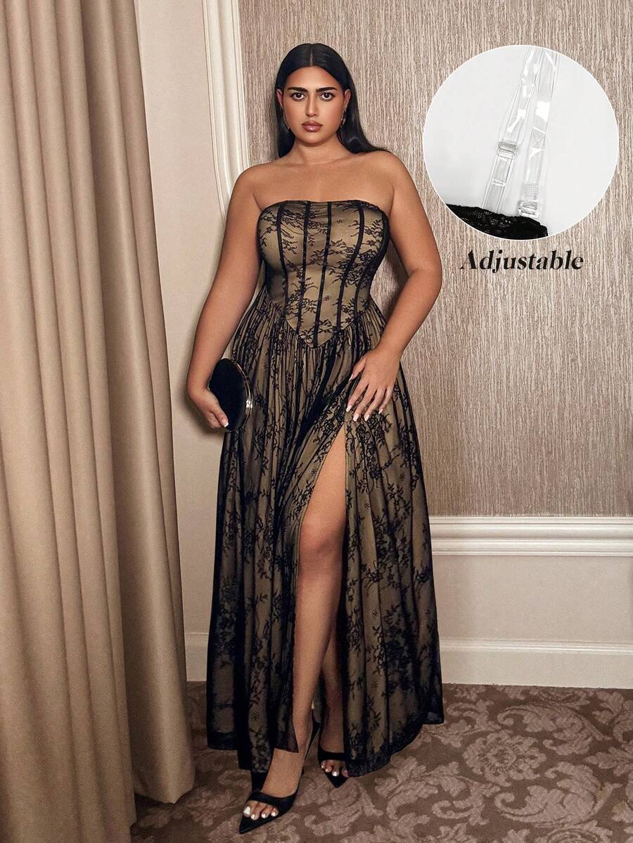 Váy đuôi cá chữ A thêu ren cỡ lớn có thể tháo rời của Doriss Exquisite màu đen, váy dạ hội, mùa lãng mạn và cưới, trang phục mùa thu và đông, năm mới, phong cách, phong cách Kim - màu đen - Xem 1