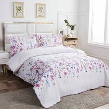 Twin/Full/Queen/King Quilt Set, 3 Piece Floral Bedding Set Microfiber Bedspread Coverlets For Beds - Purple Bouquet Flower - View 6