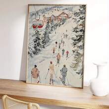 1pc Vintage Winter Ski Scene Watercolor Poster - Unframed, Scenic Snowy Landscape With Skiers And Gondolas, Ideal For Home Or Office Decor, Perfect For Christmas, Easter, Valentine'S Day, Anniversaries, And Beach Parties, Vibrant Wall Art For Indoor Or Outdoor Use, Winter Wonderland Decor Home Decor Christmas Decorations Room Decor
