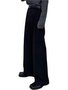 Men's Flare Baggy Dress Pants Wide Leg Pleated Casual Slacks Office Business Suit Trousers With Pockets, 2025 Style VHGQ - 黑色 - 查看 7