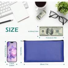 2 Pack Money Bags, Zipper Bank Deposit Bag, PU Leather Cash And Coin Pouch, Cash Register Bag 11x6.1 Inch Black+Blue