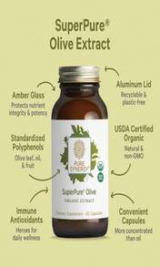 PURE SYNERGY SuperPure Olive Extract | Organic Olive Leaf, Oil, And Fruit Supplement With Polyphenols | For Heart, Brain, And Immune Health (60 Capsules) - 白色的 - 查看 3