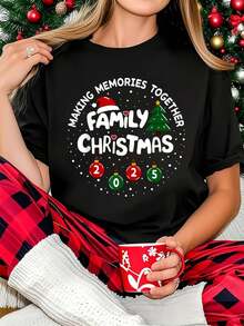 Merry Christmas Women's T-Shirt Family Christmas 2025 Making Memories Funny Xmas Pajamas T-Shirt - Black - View 1