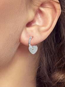 1 Pair Original 925 Sterling Silver Heart Shape Cubic Zirconia Pave Set Earrings For Women Ins Style Elegance Jewelry Gifts For Girlfriend Fits Daily Party Shopping - View 2