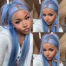 13X6 Free Part Platinum Blonde Lace Front Wigs 28 Inch Pre Plucked Long Straight Hair Wigs Glueless Soft Ash Blonde Colored Wigs Heat Resistant Fiber Hair Synthetic Lace Front Wigs For Women For Daily Christmas Party Cosplay Use - 藍色 - 查看 10